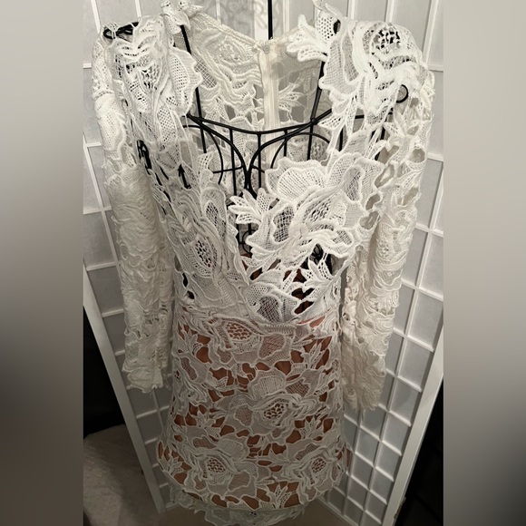 Ivory White Deep V Lace Bodycon Dress - Picture 11 of 13